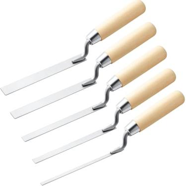 Imagem de Lothee Conjunto de 5 peças de espátula de ponteiro de dobra com cabo de madeira de 16 cm x 0,6 cm, 5/16, 3/20.3 cm, 1/5.1 cm, 5/20.3 cm ferramentas profissionais de reparo de argamassa e alvenaria