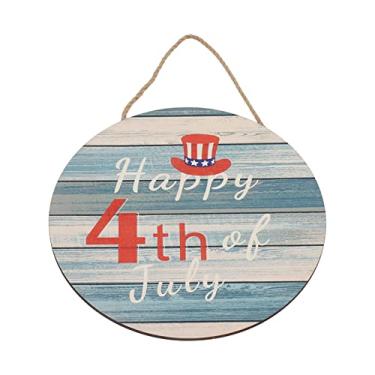 Imagem de Cuofyunl pingente de porta de madeira do dia da independência, design colorblock redondo, texturas claras, sinal patriótico de parede para decoração de casa