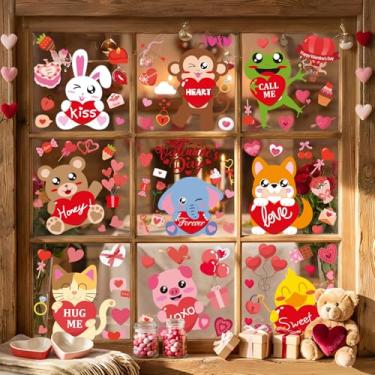 Imagem de XZENTIRA 94 peças adesivos de janela de dia dos namorados adesivos de janela de animais dupla face vermelho rosa amor coração decalque para decoração de festa dos namorados suprimentos presentes de