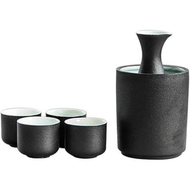 Imagem de Conjunto de copos de saquê japonês, 5 peças, cerâmica, cerâmica, tradicional, artesanato, taças de vinho, conjunto de saquê japonês com 1 garrafa de saquê e 4 copos de saquê, 6 unidades