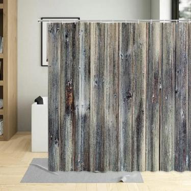 Imagem de Cortina de chuveiro de banheiro linhas verticais padrão de grão de madeira decoração de banheira cortinas de pano à prova d'água com ganchos cortina de banho 47 x 72 pol. x 119 x 183 cm/LxA acessórios
