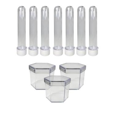 Imagem de Conjunto 30 Caixinhas Acrílica Sextavada 30 Tubetes Festa Aniversário Ano Novo Artesanato Biscuit (Branco)