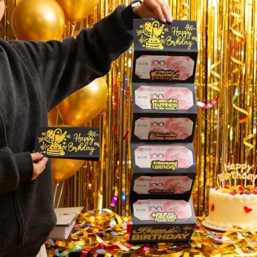 Imagem de 1 pç carteira de presente cartão de felicitações criativo aniversário dobrável porta-dinheiro envelope vermelho seis compartimentos para cartões elegante design preto e dourado