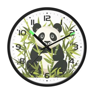Imagem de SEHANY Bonito relógio de parede panda silencioso sem tique-taque relógio redondo operado por bateria 30 cm controle de som luz noturna relógios de parede para sala de estar, cozinha, quarto
