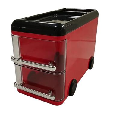 Imagem de Fockety Organizador de Papelaria de Mesa, Caixa de Armazenamento de Mesa de Plástico PP Com Suporte para Caneta e 2 Gavetas Lisas, para Dormitório Doméstico, Escritório, Escola, Sala de (Vermelha)