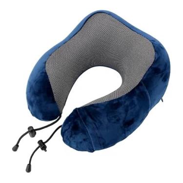 Imagem de Almofada Travesseiro De Pescoço Nasa Para Viagem Com Fecho Ajustável - Encosto Macio, Descanso, Suporte Para Dormir No Avião ou Carro (Azul Marinho)