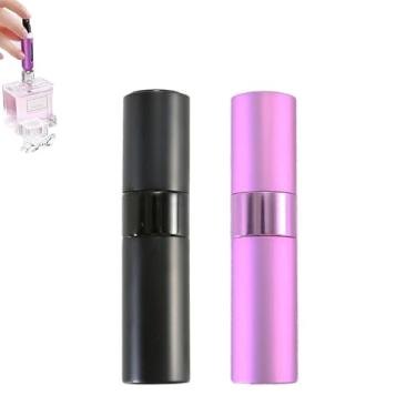 Imagem de Pacote com 2 frascos atomizadores de perfume de 8 ml para viagem, dispensador de colônia recarregável vazio, mini frasco atomizador portátil de perfume recarregável para homens e mulheres, Preto +