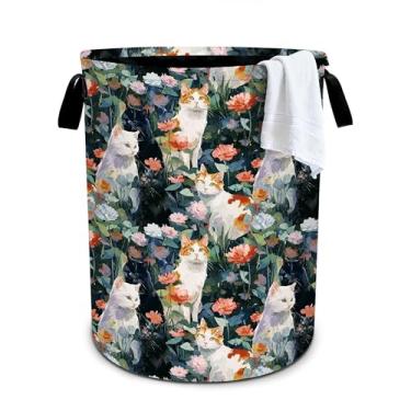 Imagem de Cesto de lavanderia com flores de gato, cesto de roupa dobrável, organizador de balde de roupas, 40 x 40 cm, para lavanderia/quarto/banheiro
