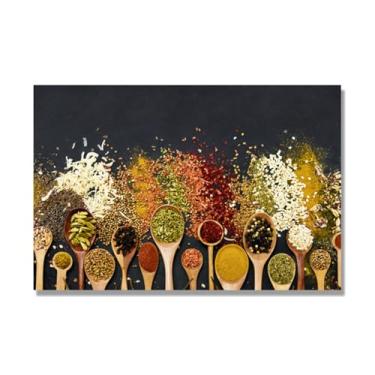 Imagem de NHLDZYH Arte de parede em tela colorida para especiarias e colher de tempero | Decoração de cozinha vintage | Arte moderna para casa e sala de jantar. C104. 40 x 60 cm - 15,8 x 23,7 pol. Somente tela