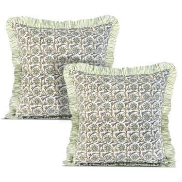 Imagem de Ridhi Conjunto de 2 capas de almofada de algodão Bloom Bubbles Modern Farmhouse, 50 x 50 cm, com babados, para sofá, cama, sala de estar, decoração de casa, Natal, Ação de Graças