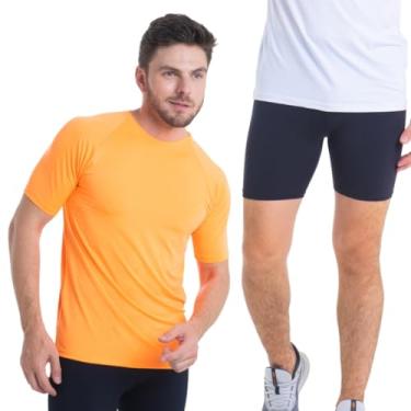 Imagem de Conjunto Camiseta Curta e Bermuda Térmica Segunda Pele Trygg Proteção UV50+ (M, Laranja Neon - Preta)