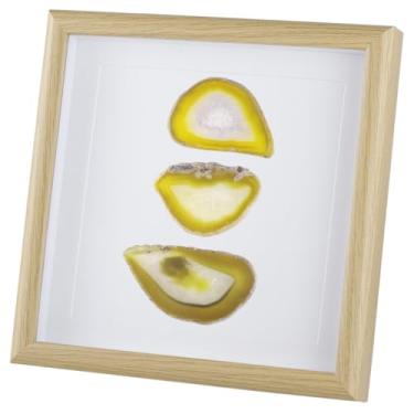 Imagem de Nupuyai Arte de parede em fatia de ágata emoldurada de 22 cm, moldura de pedra geodo de ágata, decoração de parede para sala de estar, quarto, escritório, presente de cura espiritual, amarelo