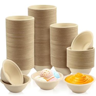 Imagem de LeonBach Pacote com 150 tigelas de fibra de bagaço natural de 170 g, tigelas de papel pequenas descartáveis para micro-ondas copos de lanche de amostra segura para servir charcutaria para molho