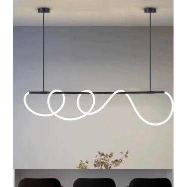 Imagem de Luminária pendente LED com altura ajustável para sala de jantar, dimerizável e com controle remoto (montada em vários formatos), iluminação multifuncional para restaurantes e bares (preta, 1