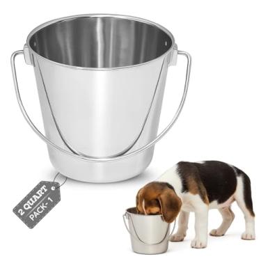 Imagem de AASPIRE PETS Balde redondo de aço inoxidável resistente de 2 litros com alça | Serve para gaiola de canil Critter Crates Farm | Balde durável para comida e água para animais de estimação pequenos