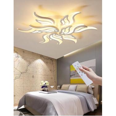 Imagem de Luminária de teto LED moderna, dimerizável, com design em formato de flor, em acrílico, com controle remoto, ideal para sala de estar, sala de jantar, quarto, cozinha, quarto infantil e escr