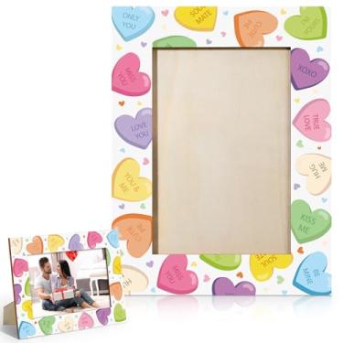 Imagem de Jetec Porta-retrato de Dia dos Namorados, 10 x 15 cm, corações de conversa, de madeira, para decoração de mesa, presente festivo para a família, amigos, decorações vintage para prateleira de festa em