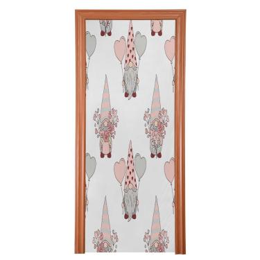 Imagem de ATTX Capa de porta da frente padrão de gnomos dos namorados - decoração de férias de tecido elástico lavável para festas, casa, decoração de porta da frente, 966 x 98 polegadas (966)