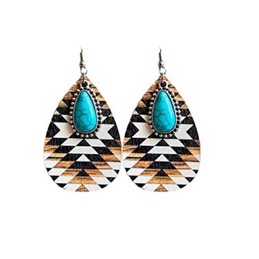 Imagem de Brincos de girassol Western Cowgirls natural de cacto de madeira lágrima turquesa estampa animal para mulheres Wild West Cowboy Texas Costume Jewelry Christmas Jewelry, Madeira madeira pintura a óleo,