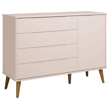 Imagem de Cômoda Com Porta Retrô Elfe Rosa Acetinado Amadeirado - Reller