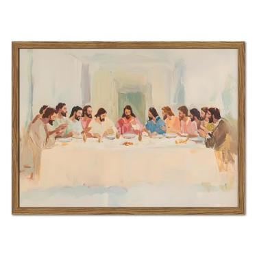 Imagem de Jesus a Última Ceia Arte de Parede Última Ceia Decoração de Parede Cristã Imagem Moderna Jesus Pôster Religioso Impressão em Tela para Sala de Jantar Sala de Oração Quarto Moldura de Madeira 30 x 40