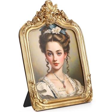 Imagem de Geelin 1 porta-retrato vintage dourado 20 x 25,4 cm de resina retangular vintage com painel traseiro e vidro frontal, visor de mesa e pendurar na parede para hotel, fotografia de casamento, casa (moda