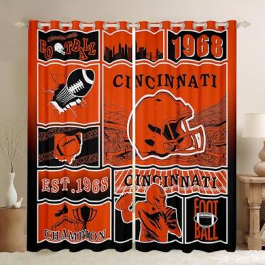Imagem de Cortinas de futebol americano para quarto, cortinas blackout clássicas para decoração de rúgbi, decoração de rúgbi, grafite, futebol, patchwork, tratamentos de janela, 2 conjuntos de painéis 132 x 213