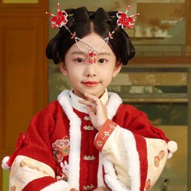 Imagem de Grampo de cabelo estilo antigo princesa boa sorte bonito ano infantil acessórios de cabelo tang terno chinês (estilo 4)