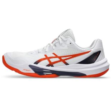Imagem de ASICS Tênis de vôlei masculino Sky Elite FlyteFoam 3, Branco/Laranja Nova, 46