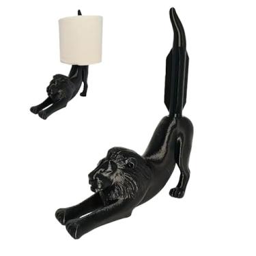 Imagem de Suporte de papel higiênico, suporte de toalha de papel com design em forma de leão preto, para casa, banheiro, área de lavagem, decoração funcional encantadora com base estável