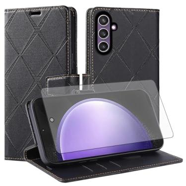 Imagem de Asuwish Capa de telefone para Samsung Galaxy S23 FE 5G capa carteira com protetor de tela de vidro temperado PU couro sintético flip porta-cartão de crédito slot suporte robusto celular S 23 EF S23FE