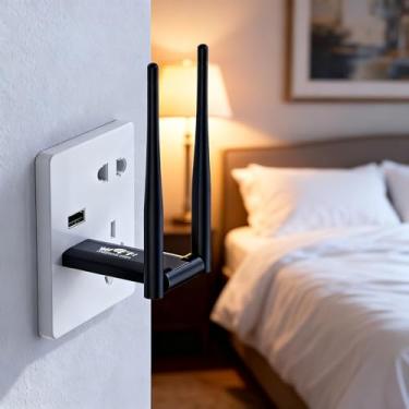 Imagem de Adaptador de rede WiFi USB portátil de 300 Mbps, antena dupla, internet sem fio para casa e escritório