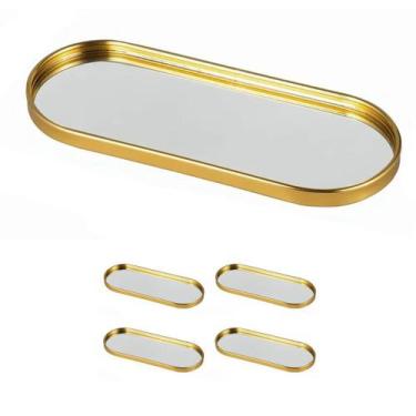 Imagem de 4un Bandeja Decorativa Vidro c/ espelho metal dourado oval - Rio Tijuc