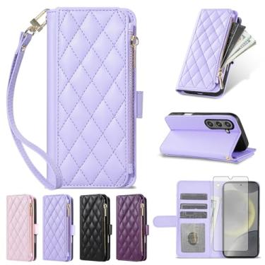 Imagem de Furiet Argyle Capa carteira para Samsung Galaxy S25 FE 5G com protetor de tela de vidro temperado, alça de pulso, slots de cartão de couro PU de luxo com suporte para cartão para S 25 EF S25FE 25S