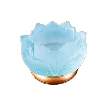 Imagem de Castiçal de lótus esmaltado candelabro decoração doméstica ornamentos suporte de vela oferta doméstica suporte de lâmpada decoração (azul claro)