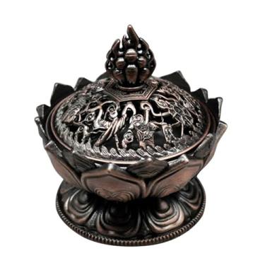 Imagem de Queimador de incenso clássico flor de lótus budismo buda miniincensário de latão sândalo incensário metal artesanato decoração de casa decoração de casa (bronze vermelho)