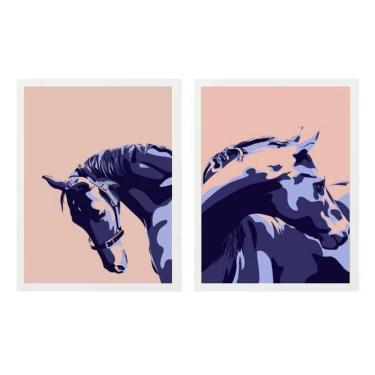 Imagem de Kit 2 Quadros Modernos Cavalos 45X34Cm - Com Vidro