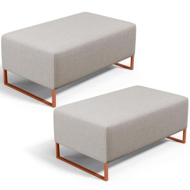 Imagem de Kit 02 Puffs Decorativo Sala De Estar Cléo 90cm W01 Base Ferro Cobre Linho Bege - Lyam Decor