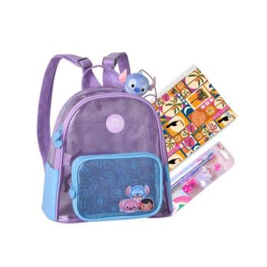 Imagem de Mochila Escolar Costas Disney Tsum Tsum Roxo Frente Transparente Origi