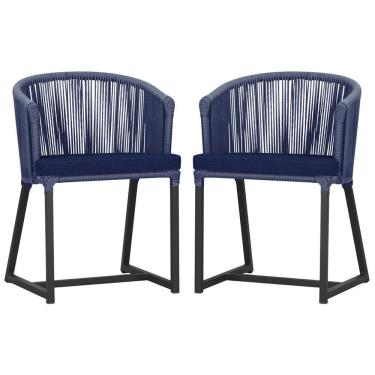 Imagem de 2 Cadeiras De Jantar Noronha Preta Corda Náutica E10 Trama Azul