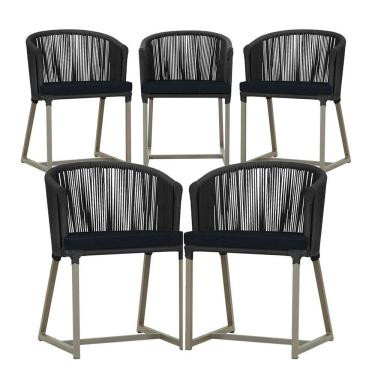 Imagem de 5 Cadeiras De Jantar Noronha Fendi Corda Náutica E12 Trama Preto