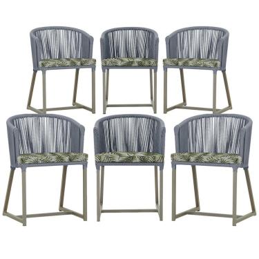 Imagem de 6 Cadeiras De Jantar Noronha Fendi Corda Náutica E5 Trama Prata