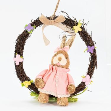 Imagem de Guirlanda Coelha De Páscoa Em Palha Decoração Enfeite 28cm