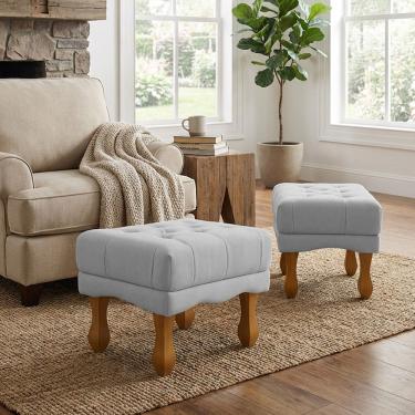 Imagem de Kit 2 Puffs Duque Bouclé Premium de Luxo Capitone Elegantes para Sala Quarto Decoração Pés Luiz Xv Castanho