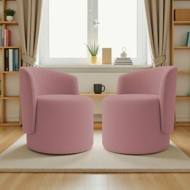 Imagem de Kit 2 Poltronas Aura Decorativas Orgânicas Bouclé Premium Luxo Para Sala Recepção Formato Cilíndrico Design Escultural