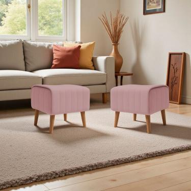 Imagem de Kit 2 Puffs Verso Bouclé Premium Exclusivo De Luxo Assento Extra Para Sala Quarto Pés Palito Design Autoral