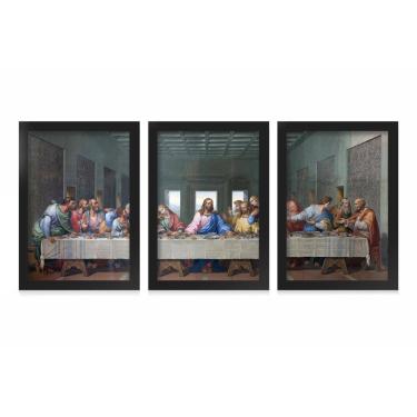 Imagem de Kit 3 Quadros Decorativos Com Moldura Jesus Fé Santa Ceia