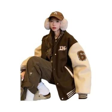 Imagem de Jaqueta Feminina De Beisebol Acolchoada Bordada Outono Inverno Com Cai