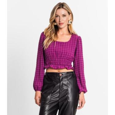 Imagem de Blusa Manga Longa Feminina Xadrez Endless Roxo, M, Roxo