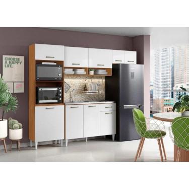 Imagem de Cozinha Compacta Atenas com Balcão sem Tampo P/ Pia 9 Portas 1 Gaveta - Cinamomo Branco - Aramóveis